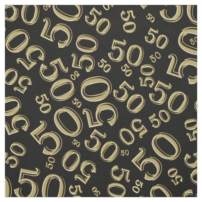 50th Birthday Cool Number Pattern Gold/Black Fabric (Swatch)