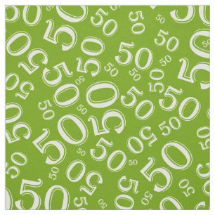50th Birthday Cool Number Pattern Green and White Fabric