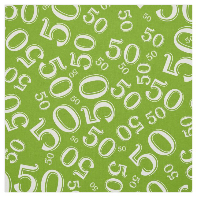 50th Birthday Cool Number Pattern Green and White Fabric (Swatch)