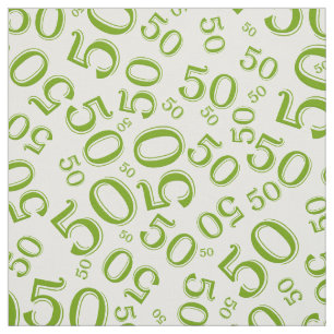 50th Birthday Cool Number Pattern Green and White Fabric