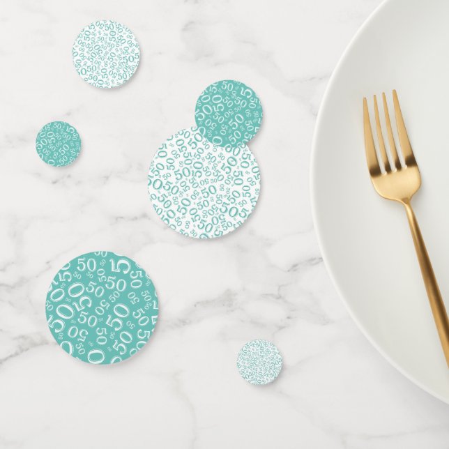 50th Birthday Cool Number Pattern Teal and White Confetti (Group)