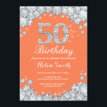 50th Birthday Coral and Silver Diamond Invitation<br><div class="desc">50th Birthday Invitation. Coral and Silver Rhinestone Diamond. Elegant Birthday Bash invite. Adult Birthday. Women Birthday. Men Birthday. For further customisation,  please click the "Customise it" button and use our design tool to modify this template.</div>