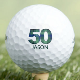 50th Birthday Cousin Gift – Blue Plaid Style Golf Balls