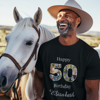 50th Birthday Create Your Own Multi Photo Black T-Shirt
