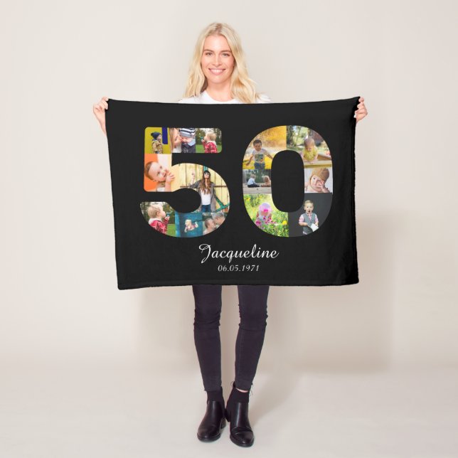 50th Birthday Create Your Own Multi Photo Fleece Blanket (In Situ)
