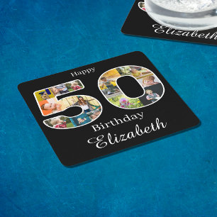 50th Birthday Create Your Own Multi Photo Square Paper Coaster