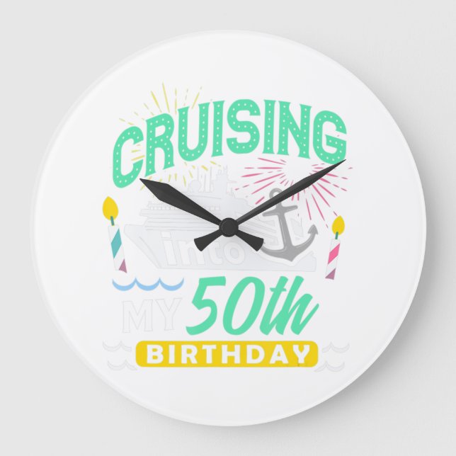 50th Birthday Cruise Trip Gift Vacation Birthday C Large Clock (Front)