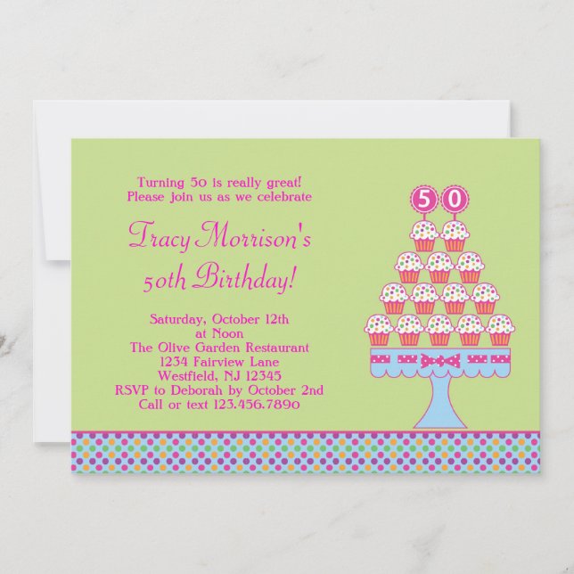 50th Birthday Cupcakes Invitation (Front)