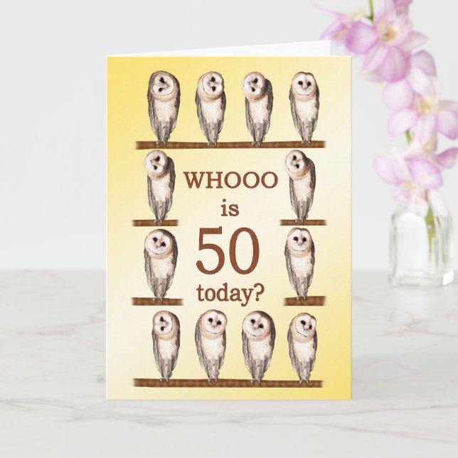 50th Birthday, Curious Owls Card (Orchid)