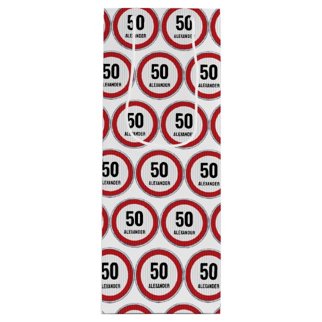 50th Birthday CUSTOM AGE Speed Limit Sign Wine Gift Bag (Front)