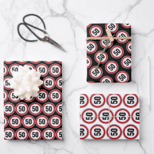50th Birthday CUSTOM AGE Speed Limit Sign Wrapping Paper Sheet
