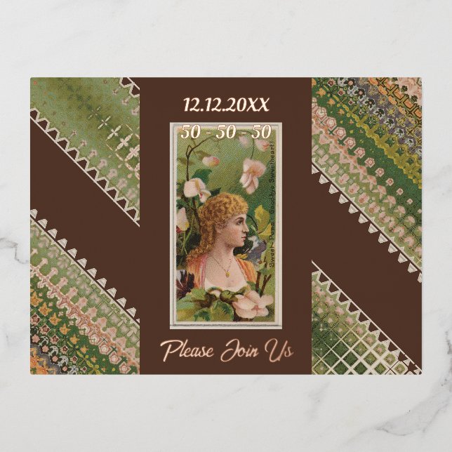 50th Birthday Custom Invitation Floral Beauties 50 (Front)