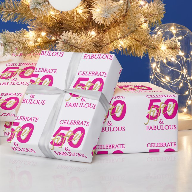 50th Birthday Custom Name 50 and Fabulous  Wrapping Paper (Holidays)