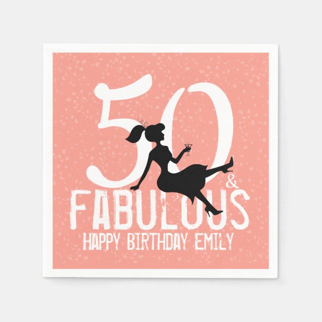 50th Birthday Cute Party Silhouette Peach Template Napkin (Front)