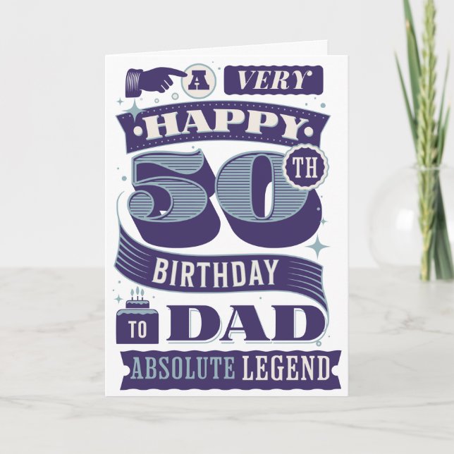 50th Birthday Dad Retro Hipster Typography Legend Card (Front)