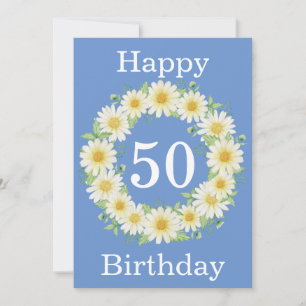 50th Birthday Daisy Watercolor Flat Card