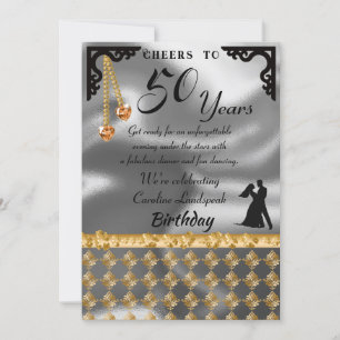 50th Birthday Dance Party Silver Foil Orange Heart Invitation