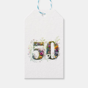 50th Birthday Decorative Wildflower Text Gift Tags