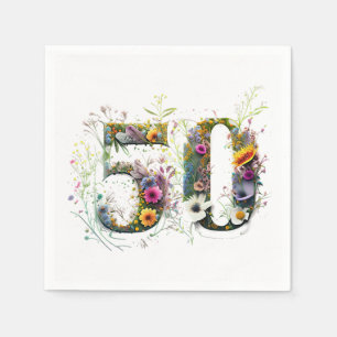 50th Birthday Decorative Wildflower Text Napkin