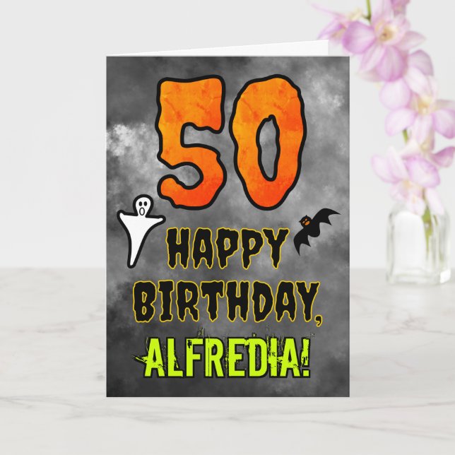 50th Birthday: Eerie Halloween Theme + Custom Name Card (Orchid)