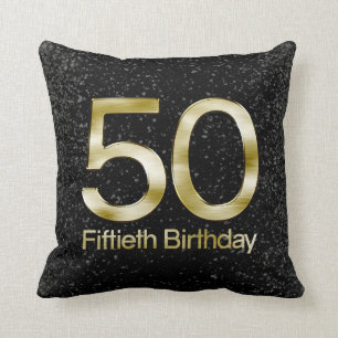 50th Birthday, Elegant Black Gold Glam Cushion