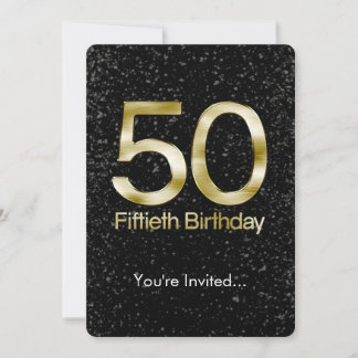 50th Birthday, Elegant Black Gold Glam Invitation