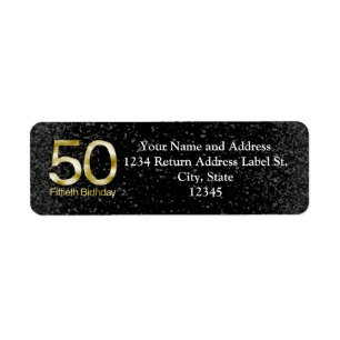 50th Birthday, Elegant Black Gold Glam Return Address Label
