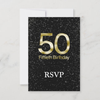 50th Birthday, Elegant Black Gold Glam RSVP Card