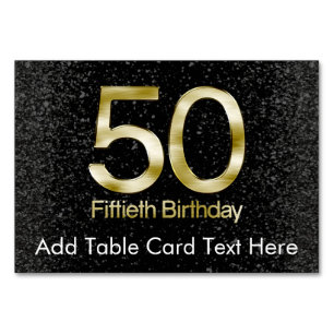 50th Birthday, Elegant Black Gold Glam Table Number