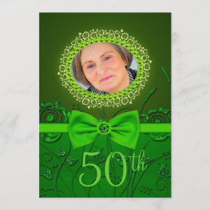50th birthday elegant green floral invitation card