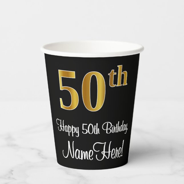 50th Birthday - Elegant Luxurious Faux Gold Look # Paper Cups (Back)