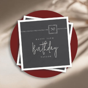 50th Birthday Elegant Minimalist Flat Black Napkin