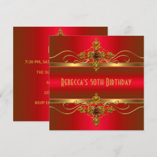 50th Birthday Elegant Rich Red Velvet Gold Jewel Invitation