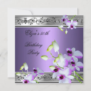 50th Birthday Elegant Silver Grey Lilac Floral