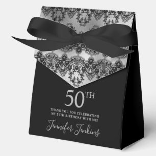 50th Birthday Elegant Silver Lace Thank You Favour Box