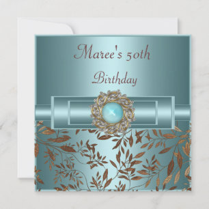 50th Birthday Elegant Teal Blue Jewel Invitation