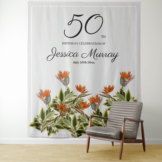 50th Birthday Elegant Vintage Tropical Flowers  Tapestry (In Situ)