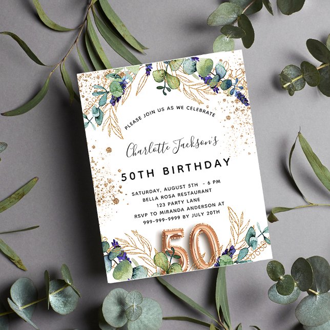 50th birthday eucalyptus budget invitation flyer (Creator Uploaded)