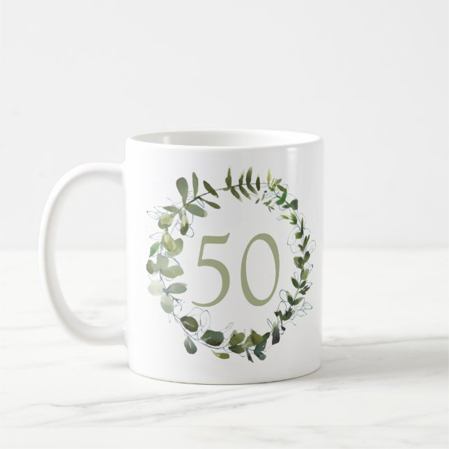 50th Birthday Eucalyptus Coffee Mug (Left)