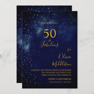 50th Birthday Evening Sky Astral Gold Stars Blue   Invitation