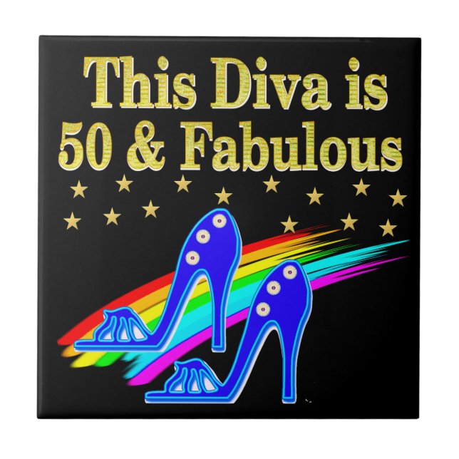50TH BIRTHDAY FABULOUS DIVA DESIGN CERAMIC TILE (Front)
