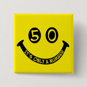 50th birthday Face, It's only a number! 15 Cm Square Badge