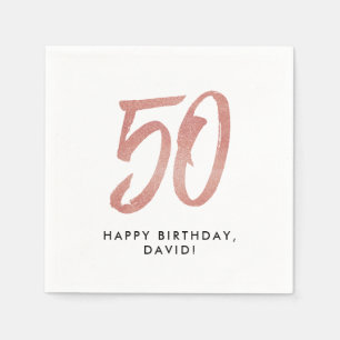 50th birthday faux rose gold glitter personalised napkin