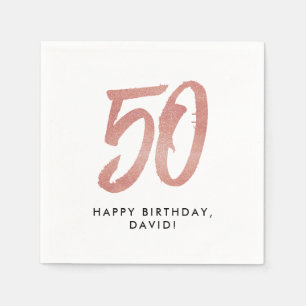 50th birthday faux rose gold glitter personalized napkin