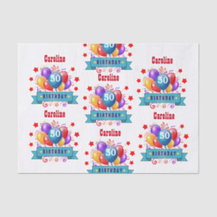 50th Birthday Festive Colourful Balloons C01DZ Tissue Paper