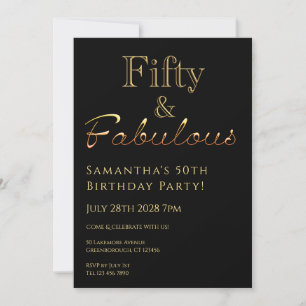 50th Birthday Fifty and Fabulous Black Gold Invite