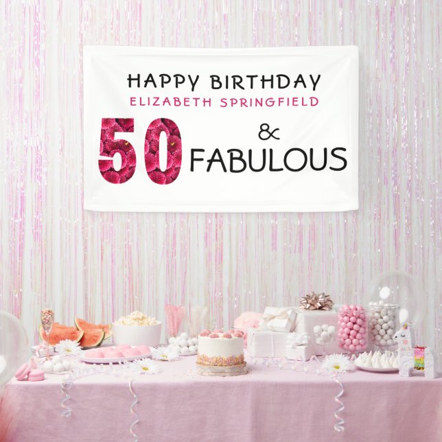  50th Birthday Fifty and Fabulous Personalised Banner (Party)