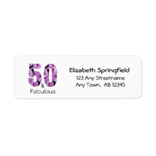 50th Birthday Fifty and Fabulous Purple Floral Return Address Label