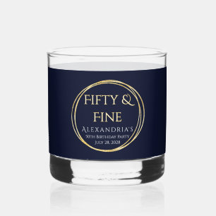 50th Birthday Fifty and Fine Navy Gold Custom Whiskey Glass
