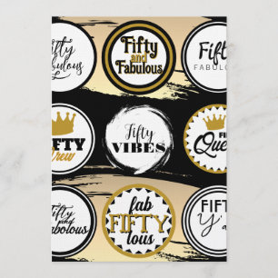 50th Birthday Fifty Fabulous Black Gold Party Invitation